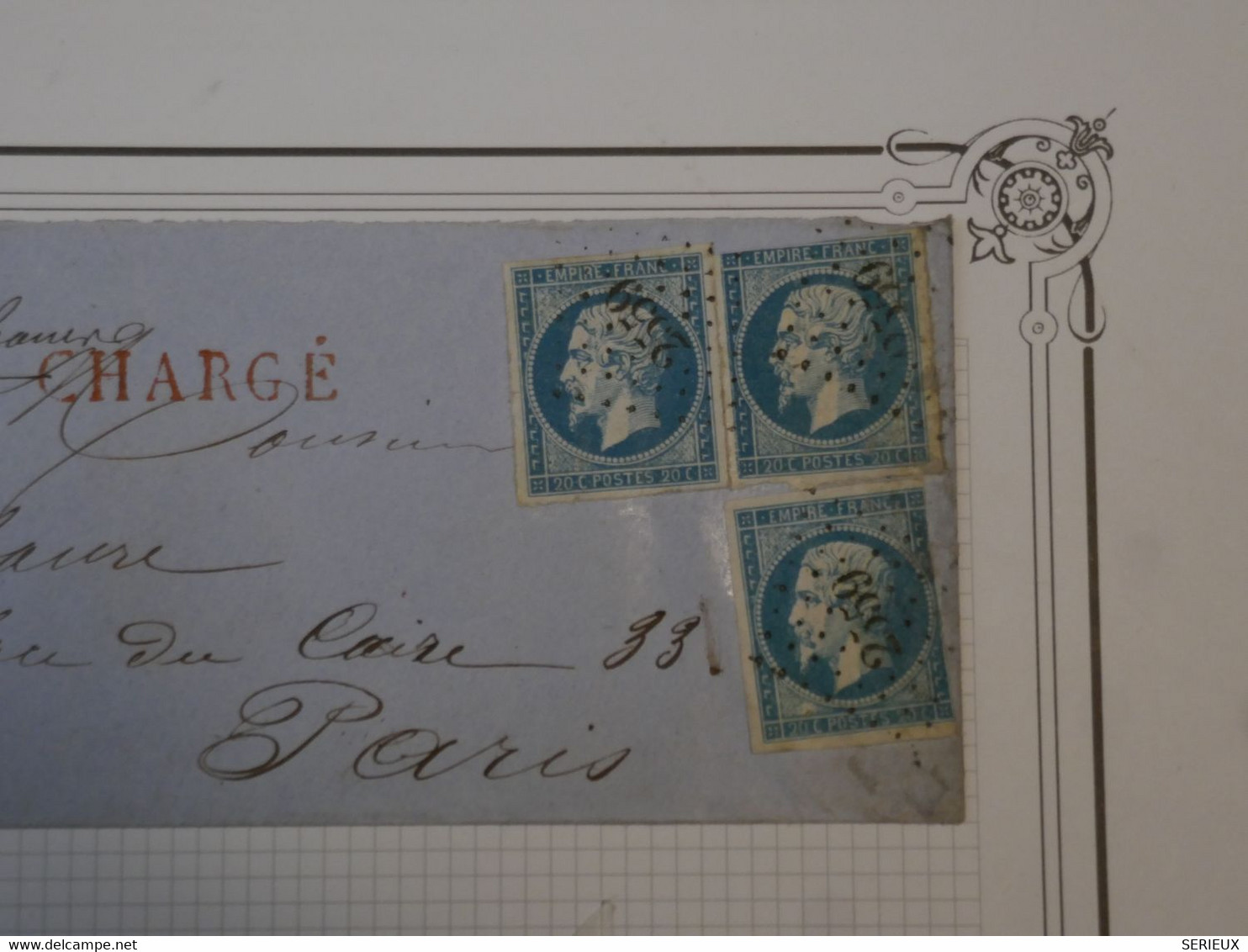 BN17 FRANCE BELLE LETTRE CHARGEE 1860 POUILLY A PARIS+NAPOLEON N°14 +CACHET CIRE ++AFFRANC.INTERESSANT + + - 1853-1860 Napoléon III.