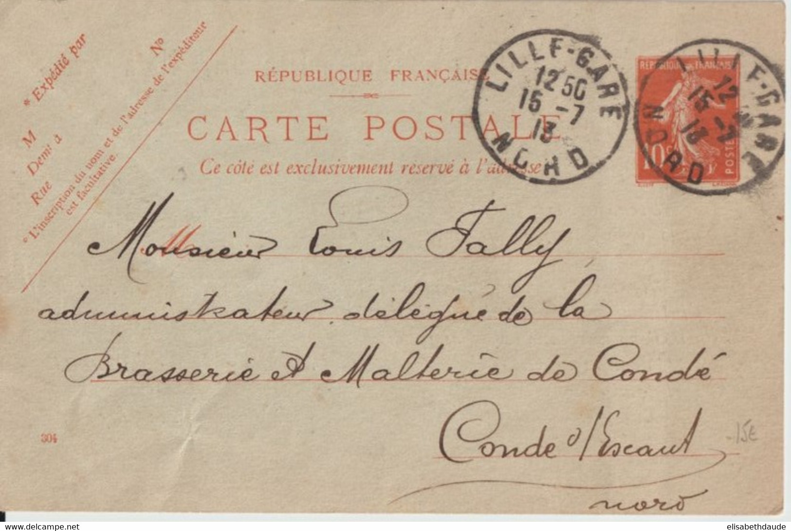 1913 - CP ENTIER SEMEUSE Avec REPIQUAGE ASSOCIATION DES PROPRIETAIRES APPAREILS A VAPEUR De LILLE (NORD) => CONDE - Postales  Transplantadas (antes 1995)