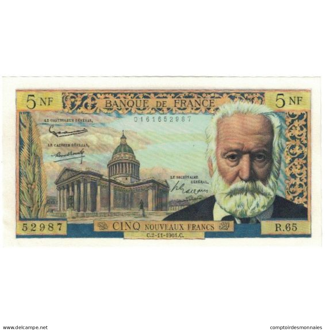 France, 5 Nouveaux Francs On 500 Francs, Victor Hugo, 1961, 52987 R.65, SPL+ - 5 NF 1959-1965 ''Victor Hugo''