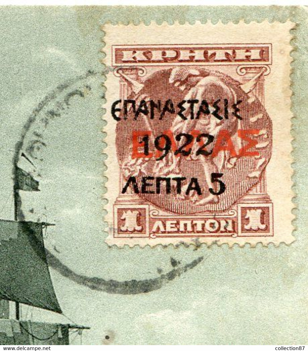 GRECE Ø < Carte Avec Timbre De CRETE Surchargé REVOLUTION 1922 - Bateau Voilier -- GREECE  GRECIA - Covers & Documents