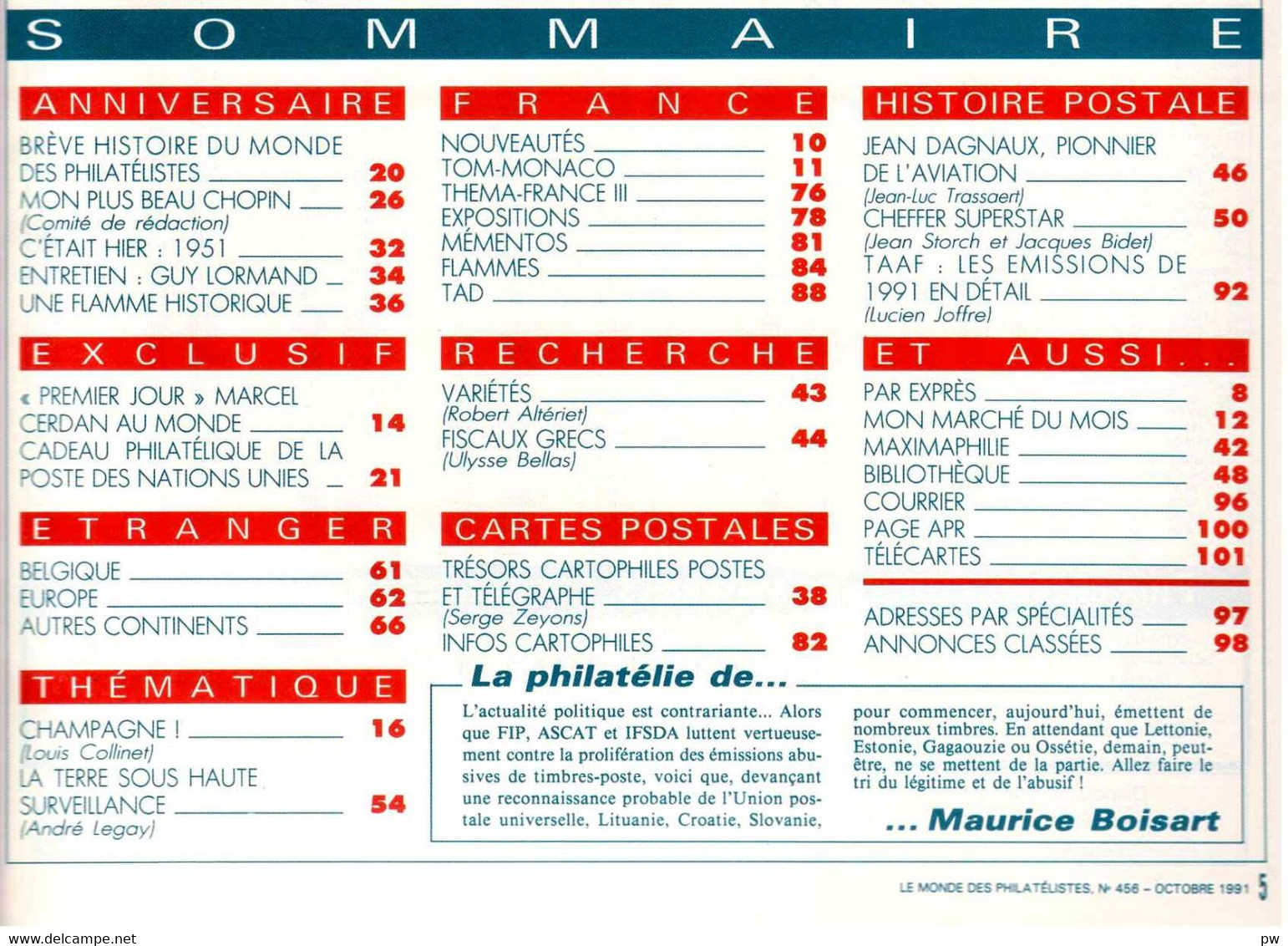 REVUE LE MONDE DES PHILATELISTES N° 456 De Octobre 1991 - Francés (desde 1941)