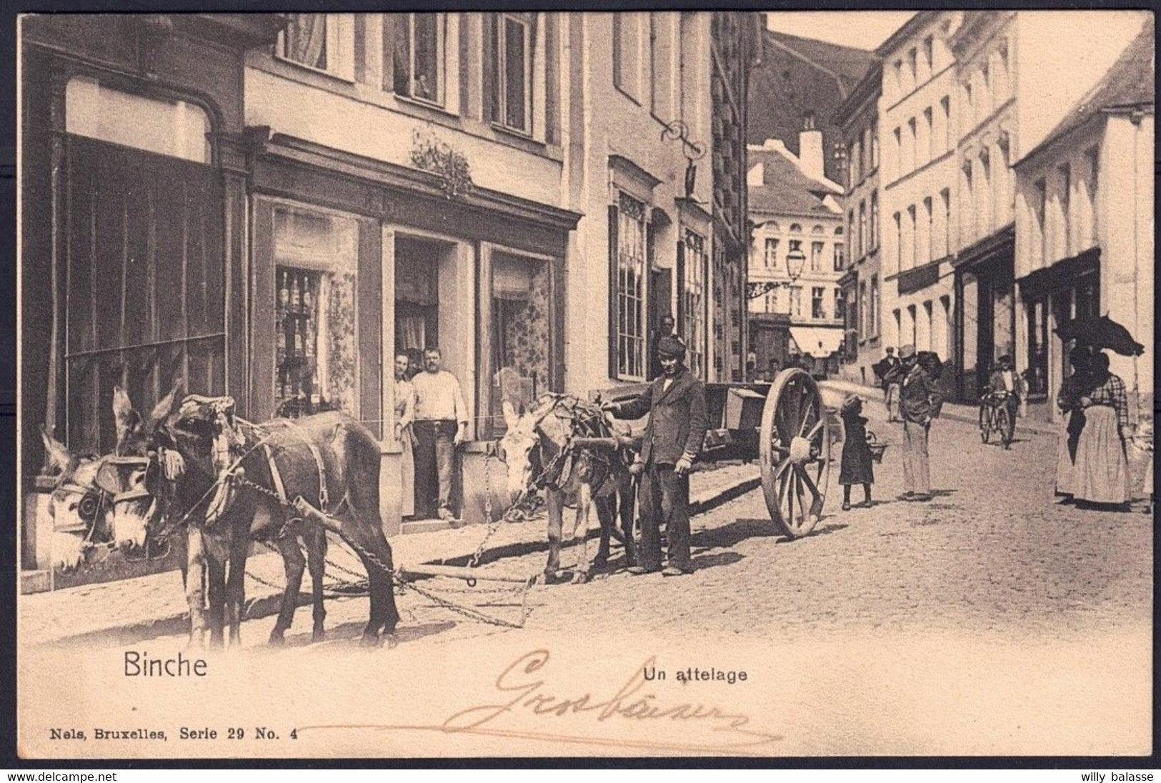 +++ CPA - BINCHE - Un Attelage - Ane - 1908   // - Binche