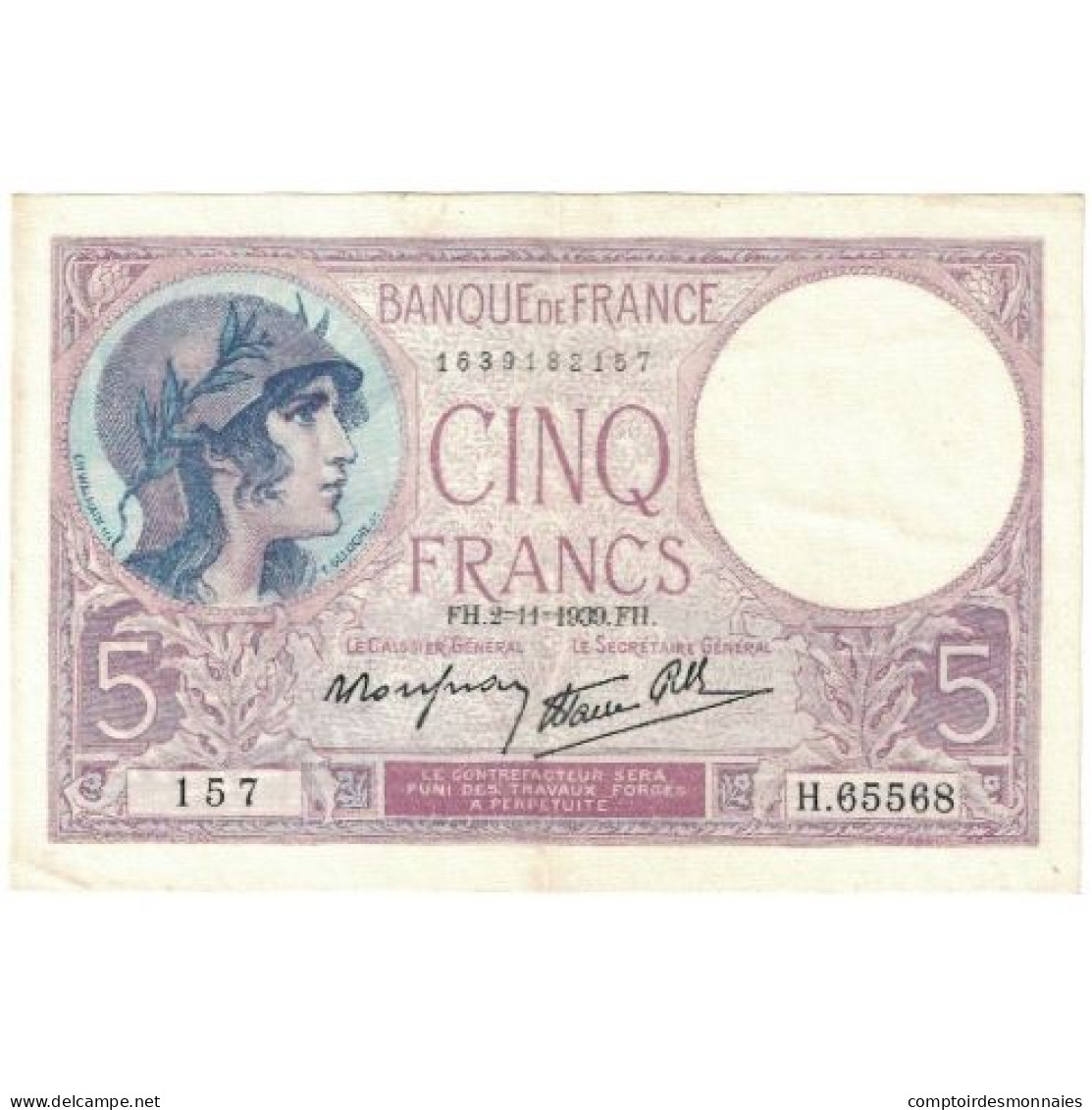 France, 5 Francs, Violet, 1939, H.65568, TTB+, Fayette:4.14, KM:72d - 5 F 1917-1940 ''Violet''