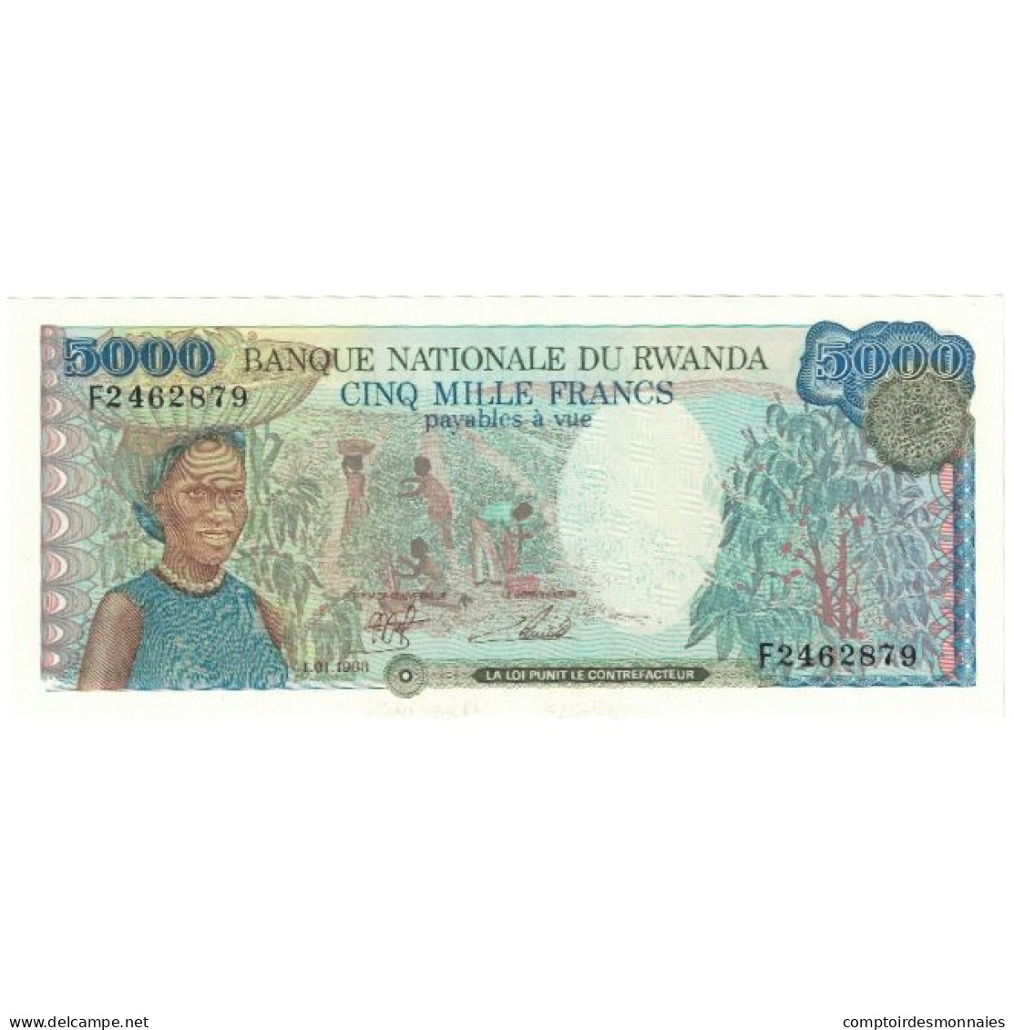 Billet, Rwanda, 5000 Francs, 1988, KM:22, NEUF - Rwanda