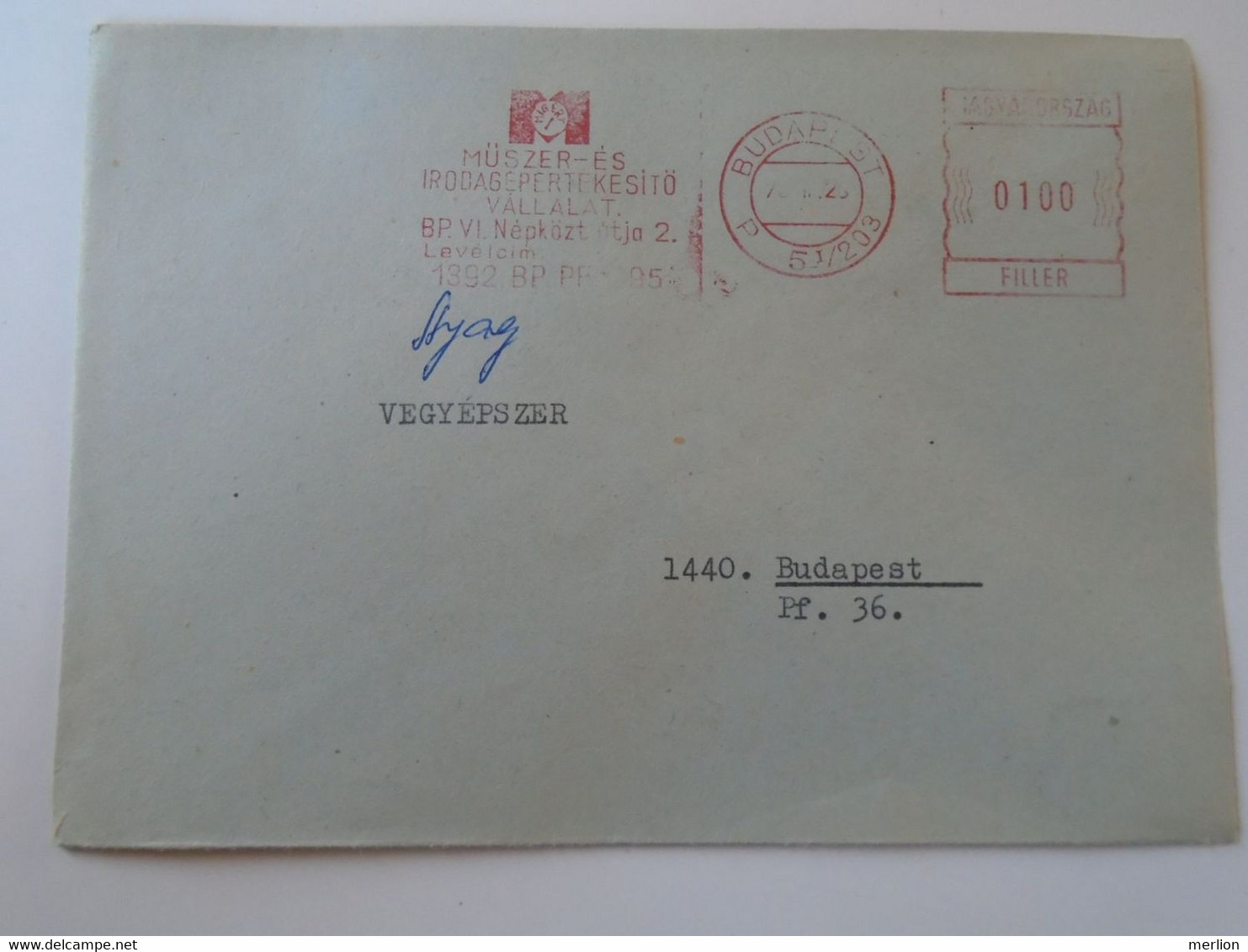 D193836  Hungary  Cover- EMA Red Meter Freistempel  1978 -  Budapest  MIGÉRT - Timbres De Distributeurs [ATM]