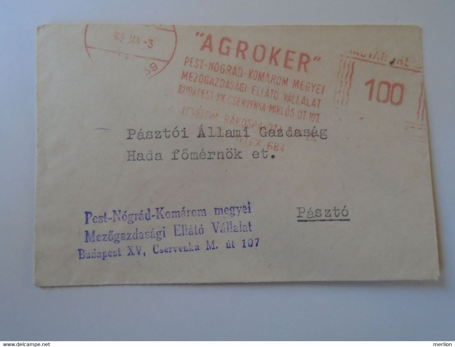 D193843  Hungary Small  Cover- EMA Red Meter Freistempel  1969    Rákospalota  AGROKER  Pest Nograd Komarom - Vignette [ATM]