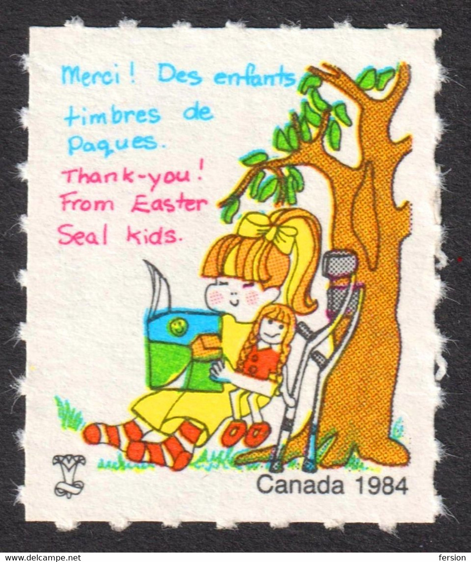 DOLL TOY Puppet Tree Crutch Book Disabled Girl FIGHT Crippling Easter Seals 1984 Canada Label Vignette Cinderella - Marionnettes