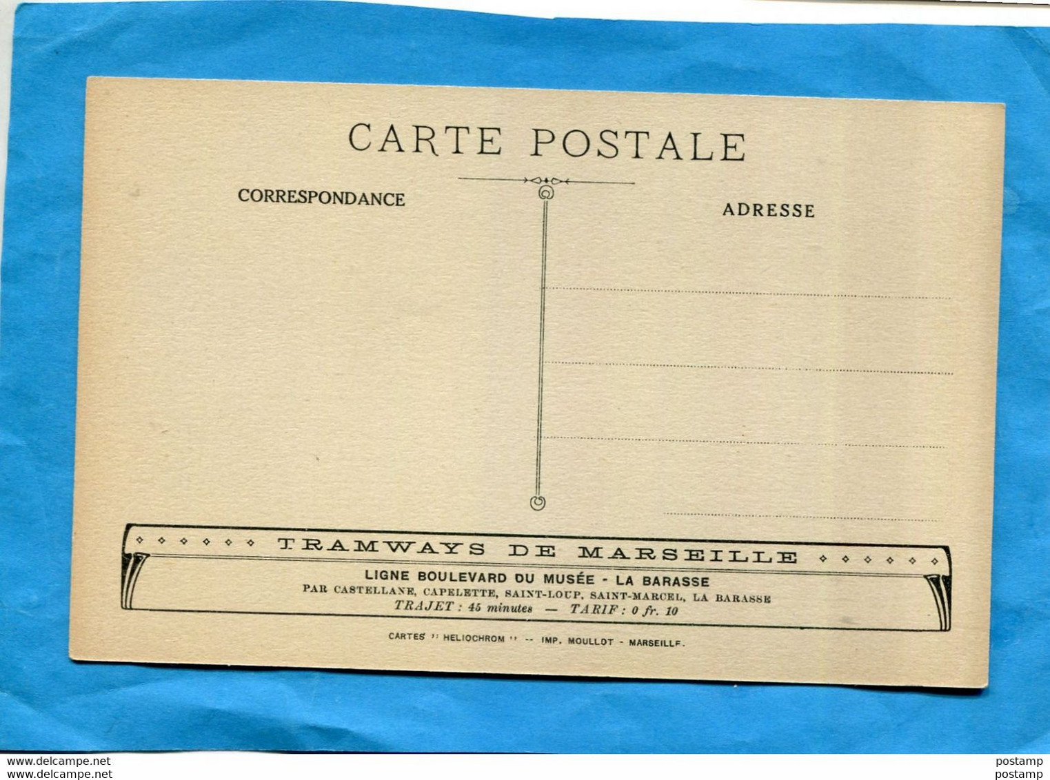 MARSEILLE- Vallon De La Barasse- Authentique Carte Années 1900 Tramways  Marseille- Tarif -édition Moulot - Saint Marcel, La Barasse, St Menet