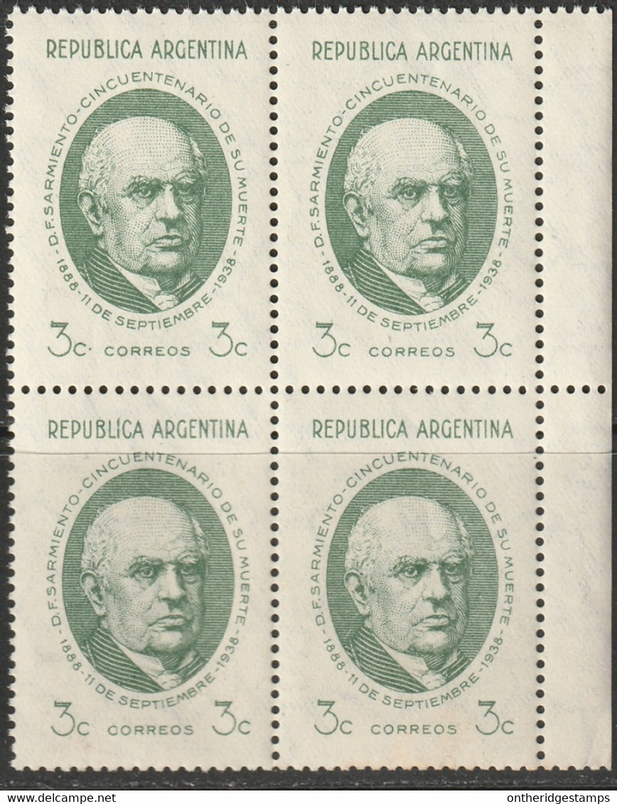 Argentina 1938 Sc 454 Var  Block MNH** With "dot After 3c" Variety - Unused Stamps