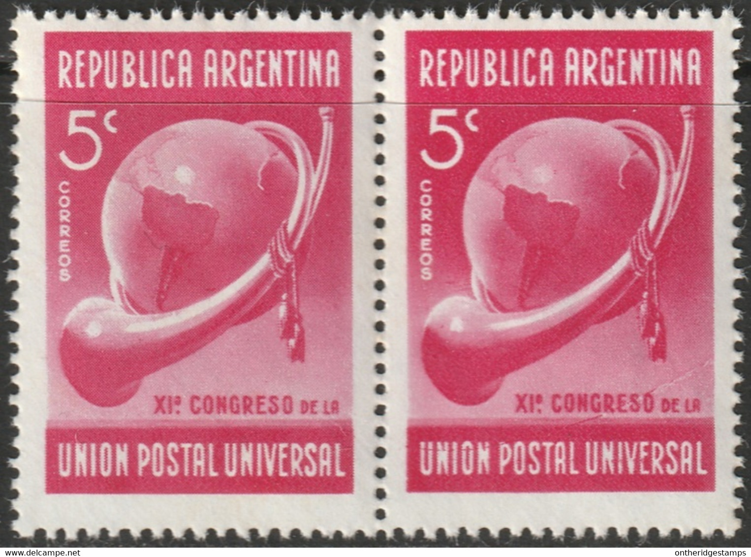 Argentina 1939 Sc 459 Var  Pair MNH** With "cracked Line" Variety - Ungebraucht