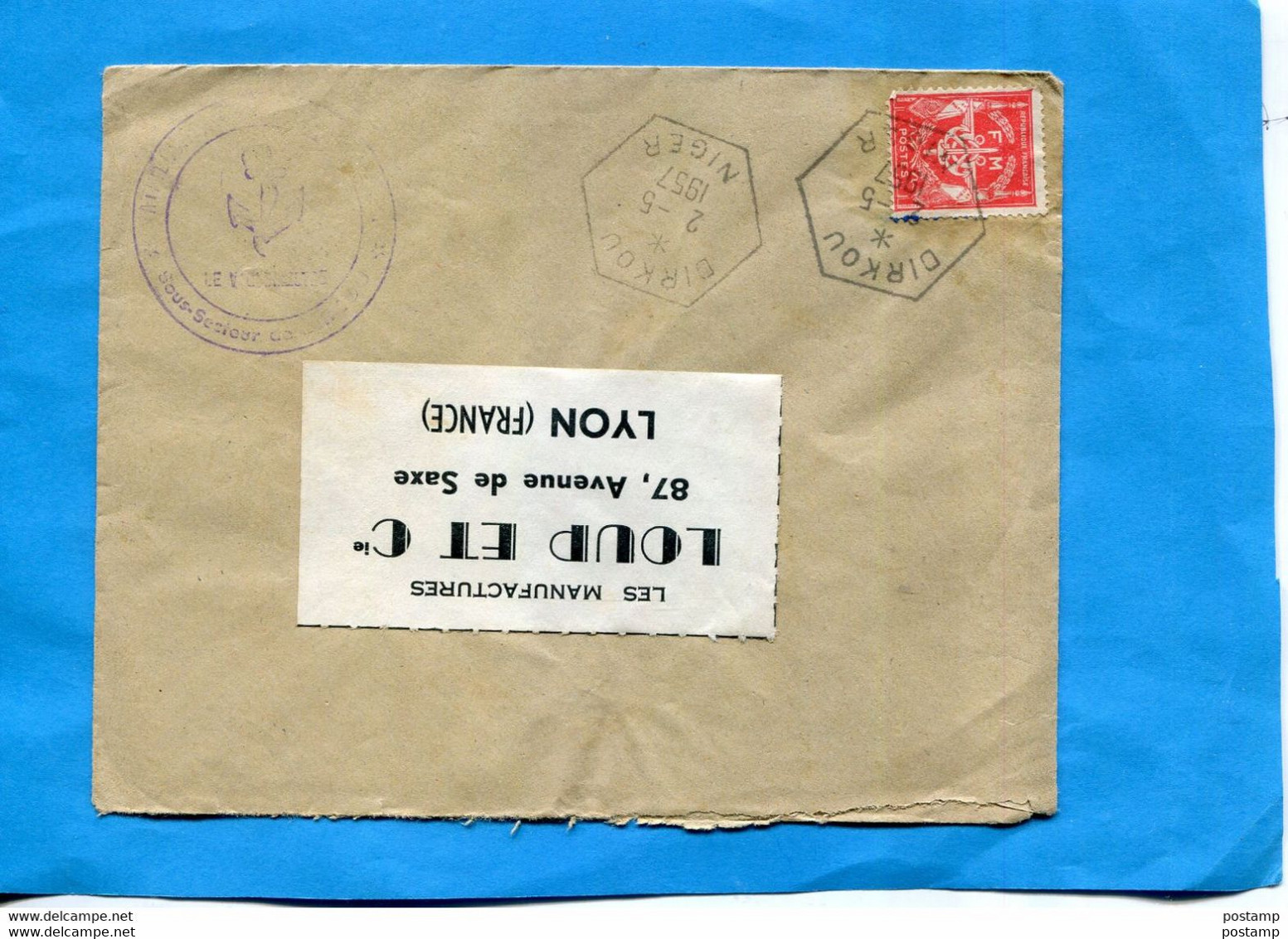 Marcophilie-NIGER Lettre*-pour Françe En FM Cachet   Hexagonal DIRKOU--2 5 1957 Stamp N°12 FM - Cartas & Documentos