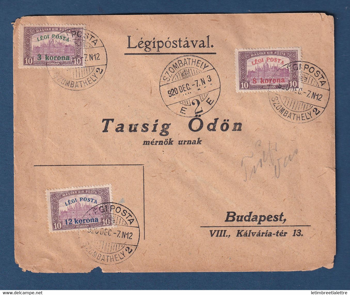 ⭐ Hongrie - Poste Aérienne - YT N° 3 à 5 - Szombathely Sur Lettre Pour Budapest - 12 Février 1921 ⭐ - Storia Postale
