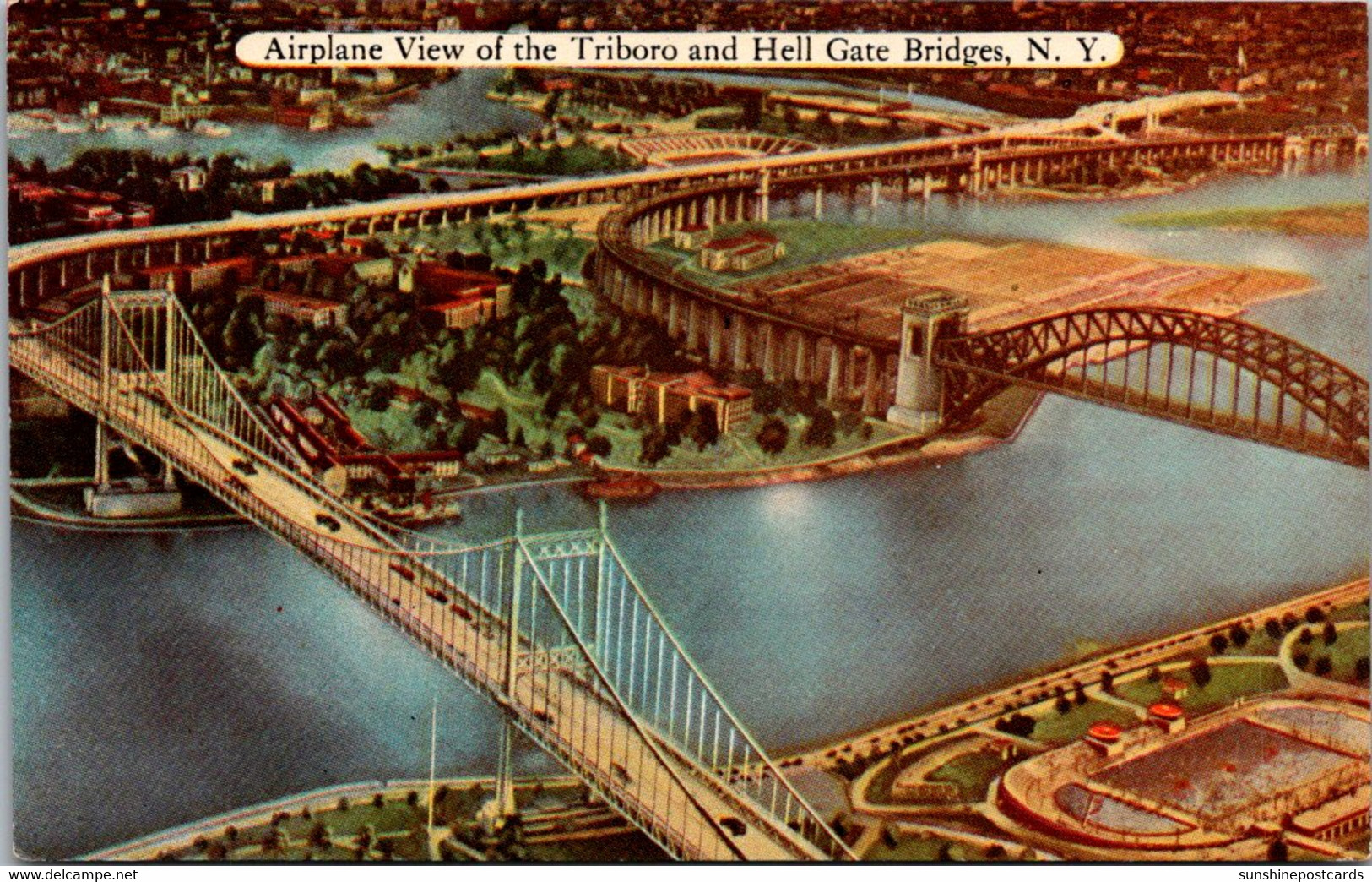 New York City Airplane View Of Triboro And Hell Gate Bridges - Bruggen En Tunnels