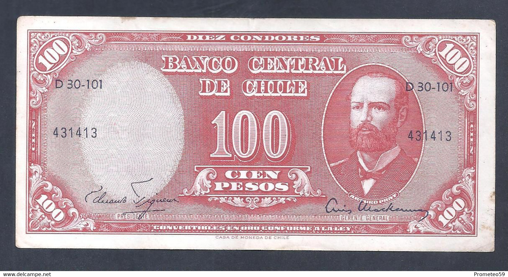 Chile – Billete Banknote De 100 Pesos / 10 Cents. De Escudo – Año 1947/58 - Chile