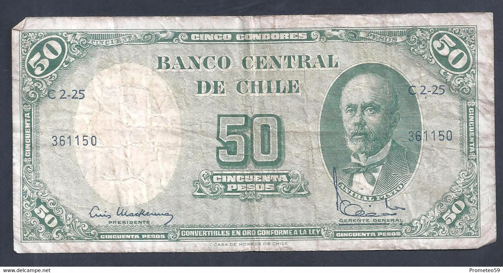 Chile – Billete Banknote De 50 Pesos / 5 Cents. De Escudo – Año 1960/61 - Cile