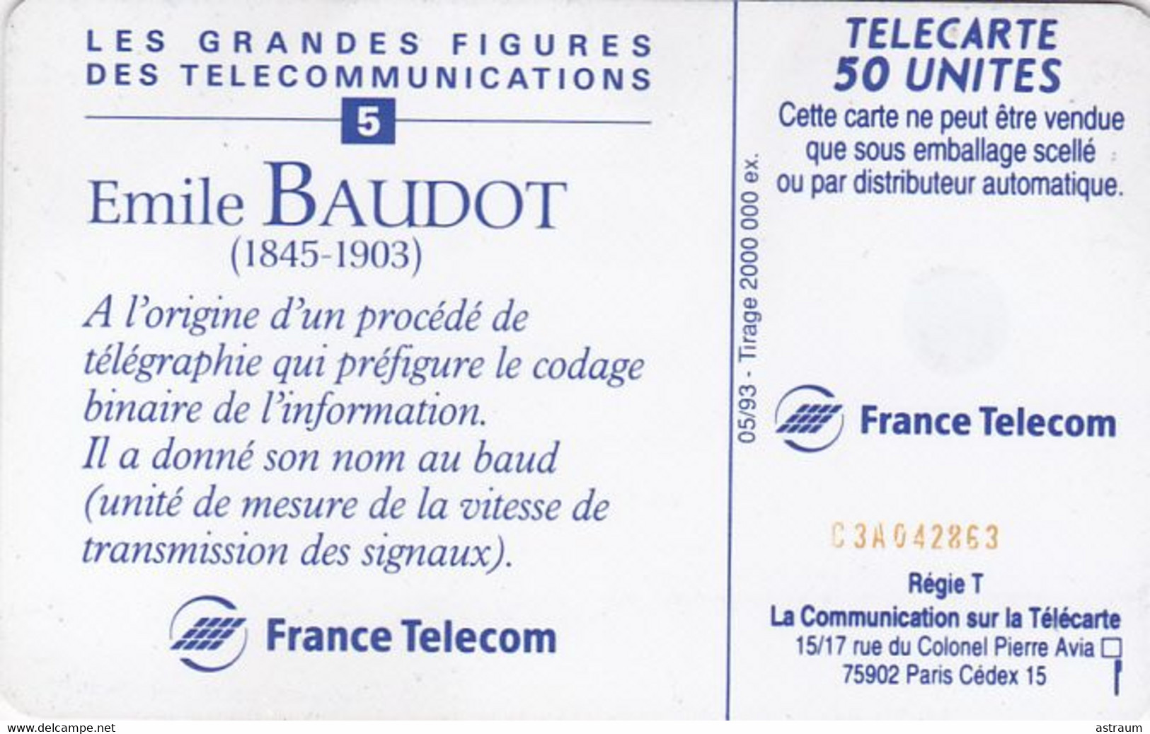 Telecarte Variété - F 366 B  - Emile Baudot - ( N° Rouge ) - Variétés