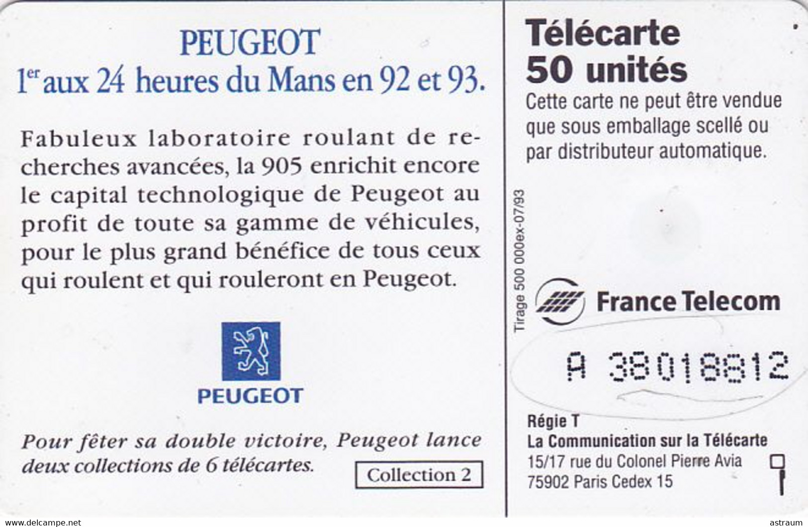 Telecarte Variété - F 413 - Peugeot 24 H Du Mans  - ( N°ondulé ) - Errors And Oddities