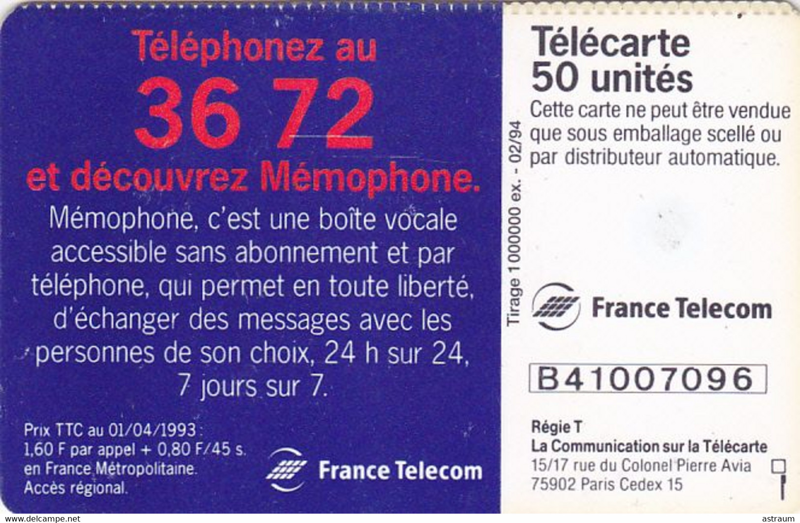 Telecarte Variété - F 427 B - Memophone  - ( Dentelée En Haut ) - Errors And Oddities