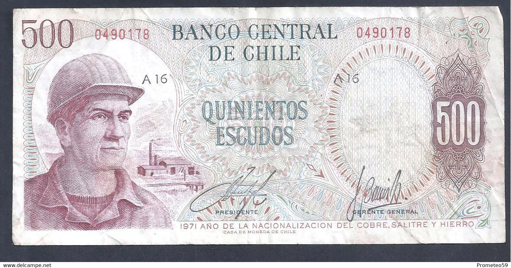 Chile – Billete Banknote De 500 Escudos – Año 1971 - Chili