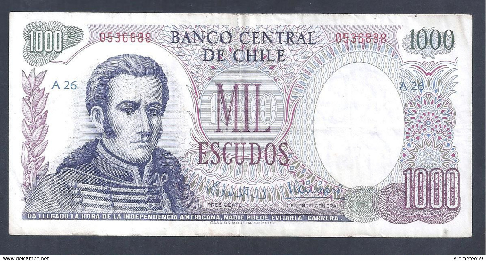 Chile – Billete Banknote De 1.000 Escudos – Año 1971 - Chili
