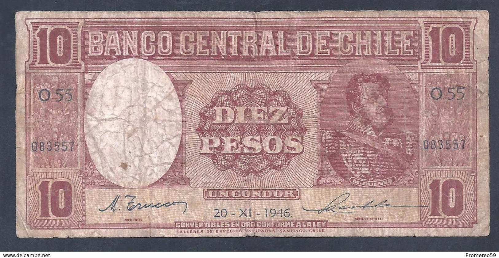 Chile – Billete Banknote De 10 Pesos / Un Condor – Año 1946 - Cile