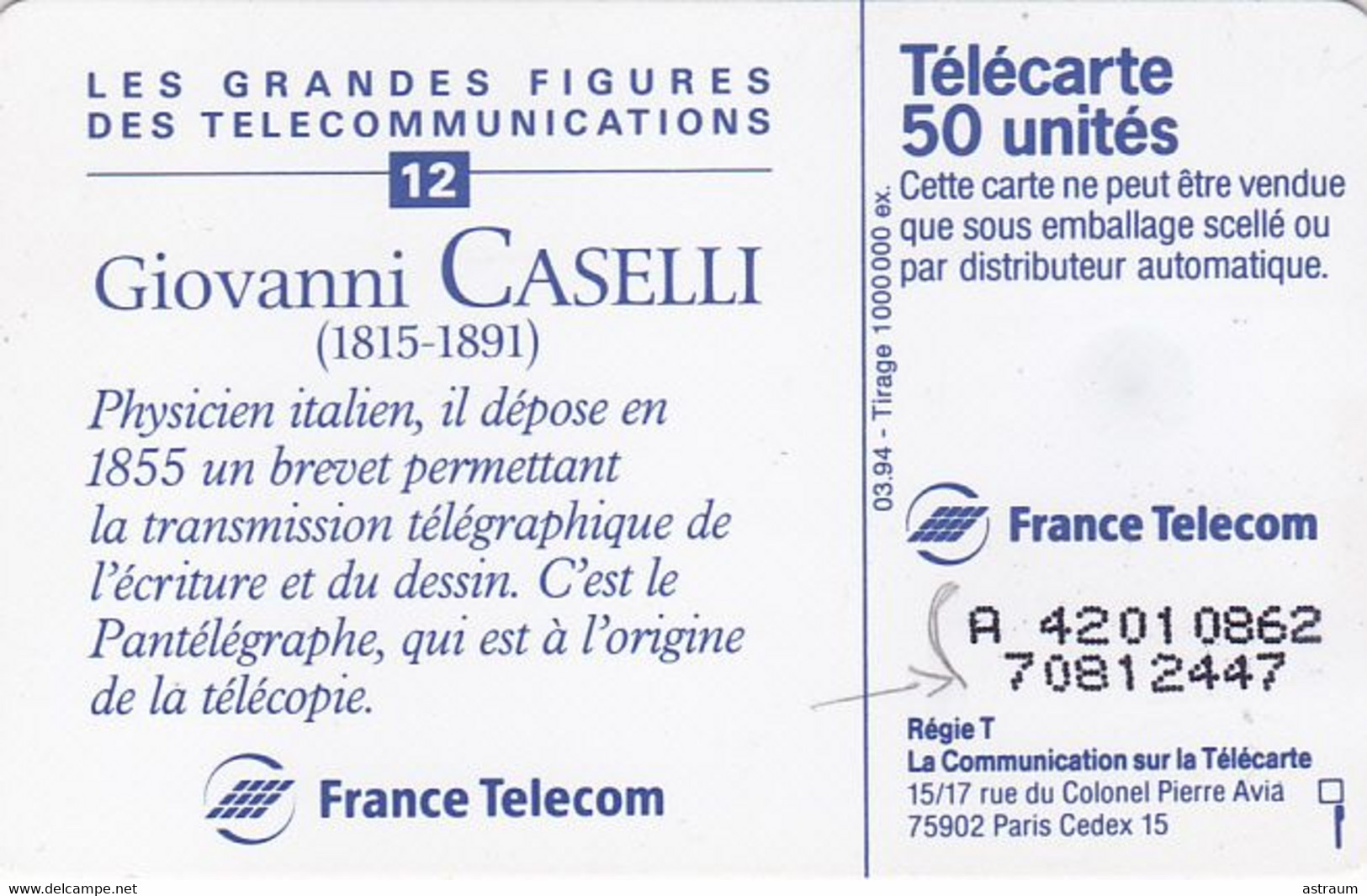 Telecarte Variété - F 451 Ca - Giovanni Caselli  - ( 8 Chiffres + N°ondulé ) - Varietà