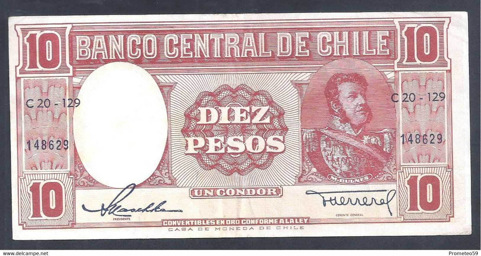 Chile – Billete Banknote De 10 Pesos / Un Condor – Año 1947/58 - Chili