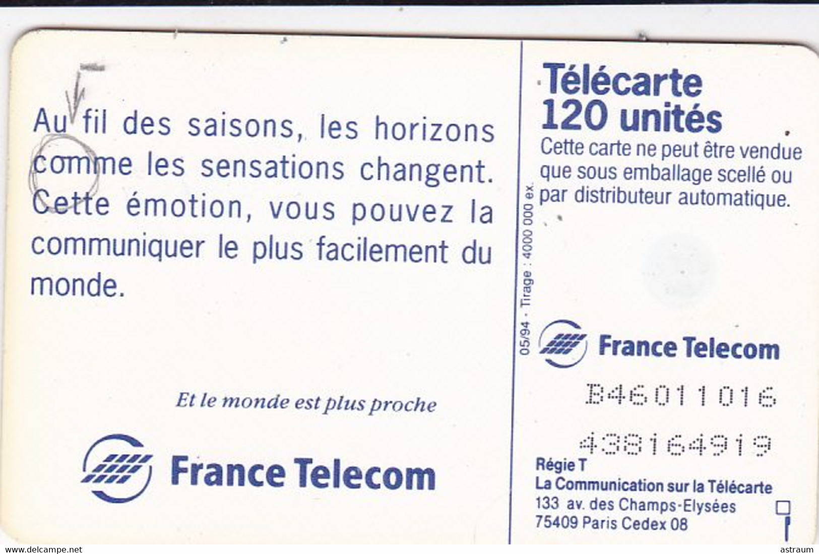 Telecarte Variété - F 467 V1 - France Telecom , Les Saisons  - ( OM Collé ) - Variëteiten