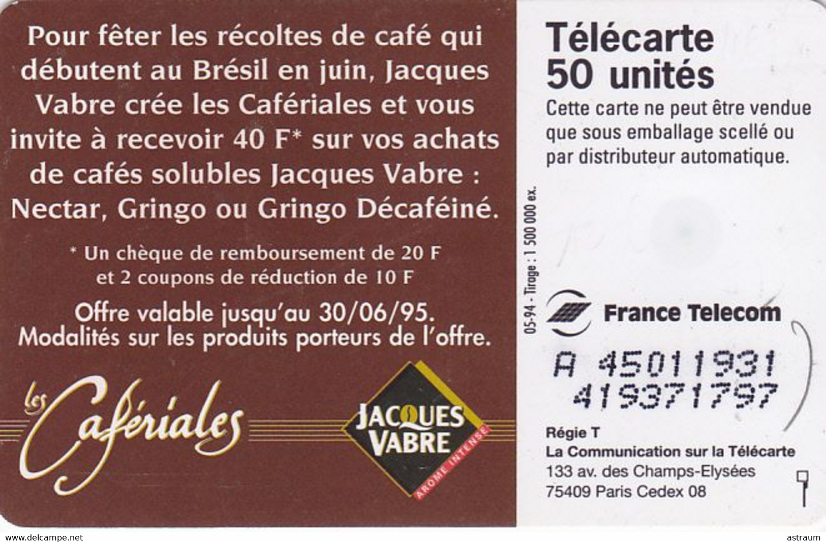 Telecarte Variété - F 469 A - Jacques Vabre  - ( JAD ) - Errors And Oddities