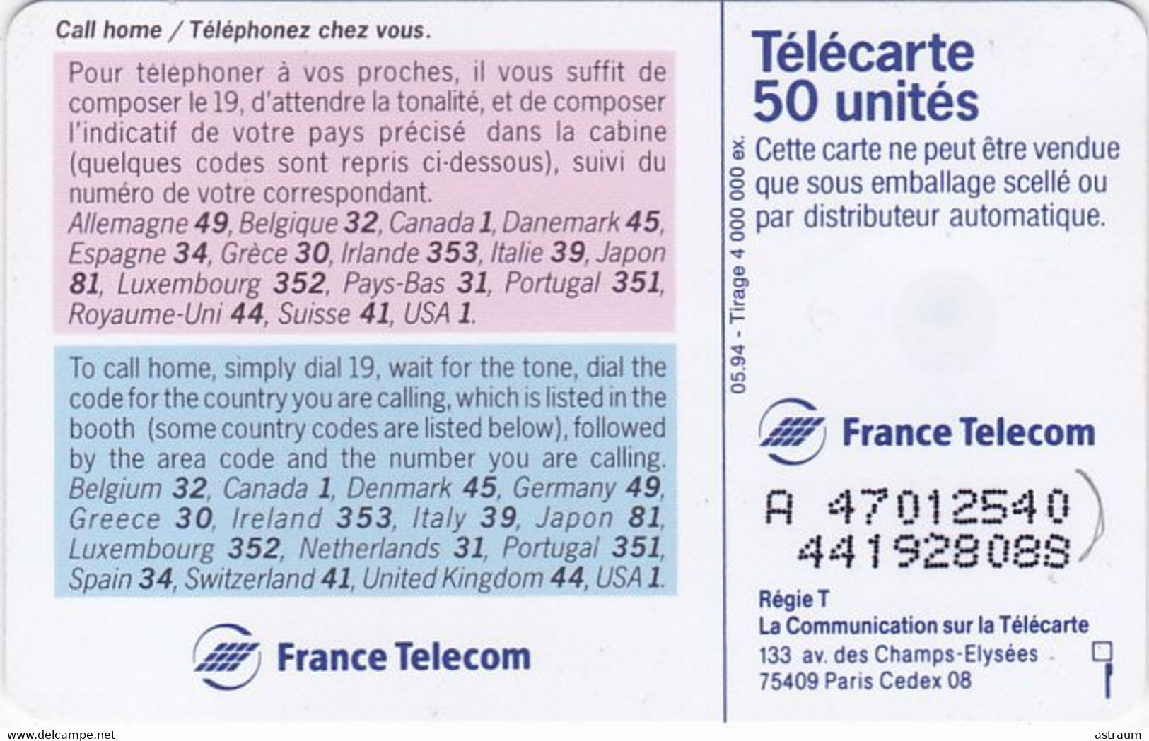 Telecarte Variété - F 471 B - Call Home  - ( JAD ) - Variëteiten