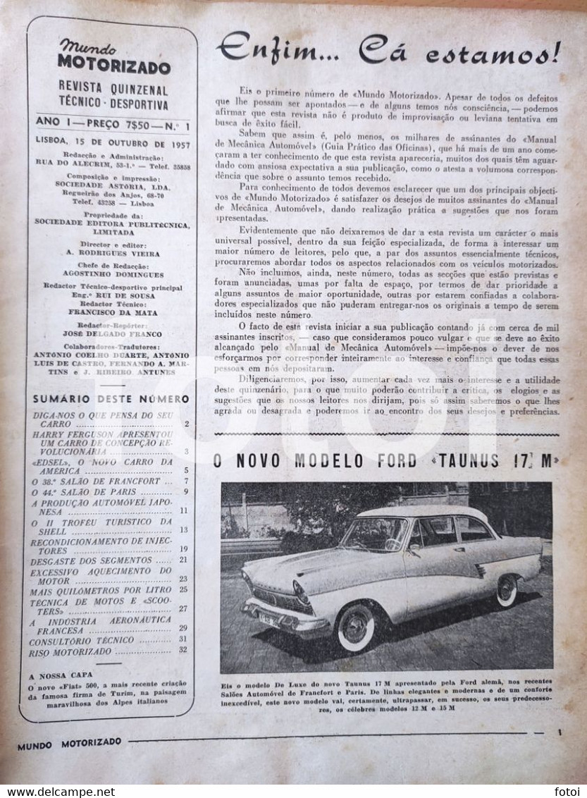 1957 FIAT 500 COVER 1º MUNDO MOTORIZADO MAGAZINE FORD TAUNUS 17M EDSEL - Revues & Journaux