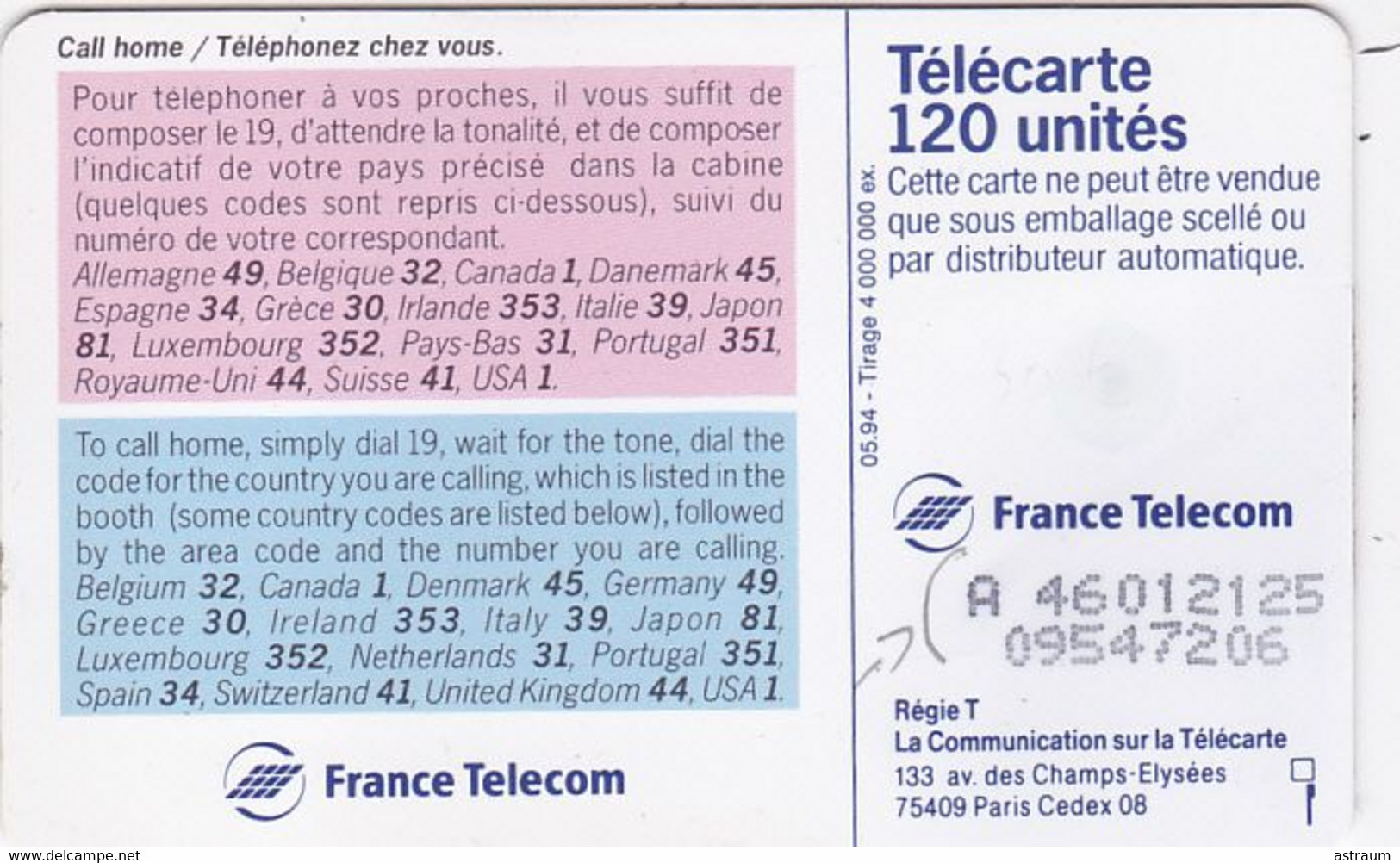 Telecarte Variété - F 472 A - Call Home  - ( 8 Chiffres + N° Ondulé ) - Varietà