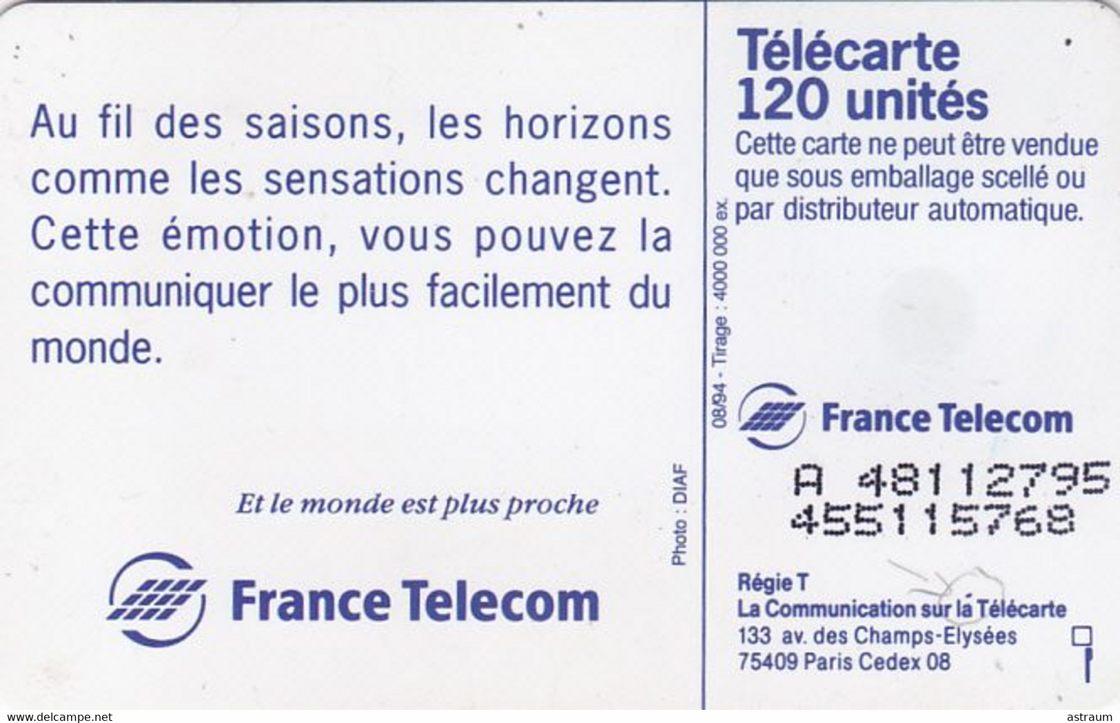 Telecarte Variété - F 505 V1 - Telecom , Les Saisons  - ( Point Sur Le A ) - Variëteiten