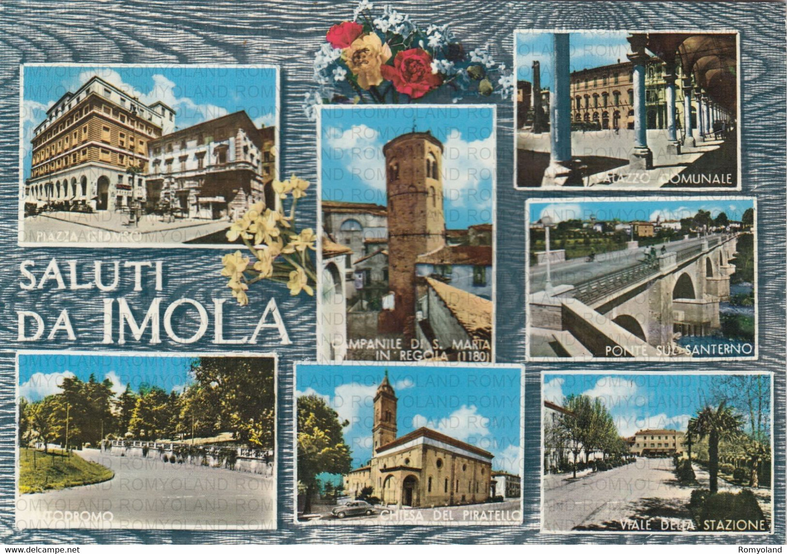 CARTOLINA  IMOLA,EMILIA ROMAGNA,SALUTI-PALAZZO COMUNALE-PONTE SUL SANTERNO-VIALE DELLA STAZIONE,VIAGGIATA 1970 - Imola