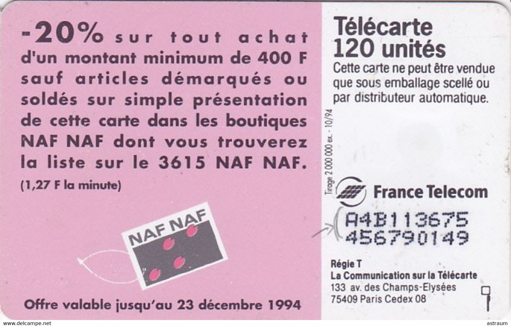 Telecarte Variété - F 521 - Naf Naf  - ( A Collé ) - Variëteiten