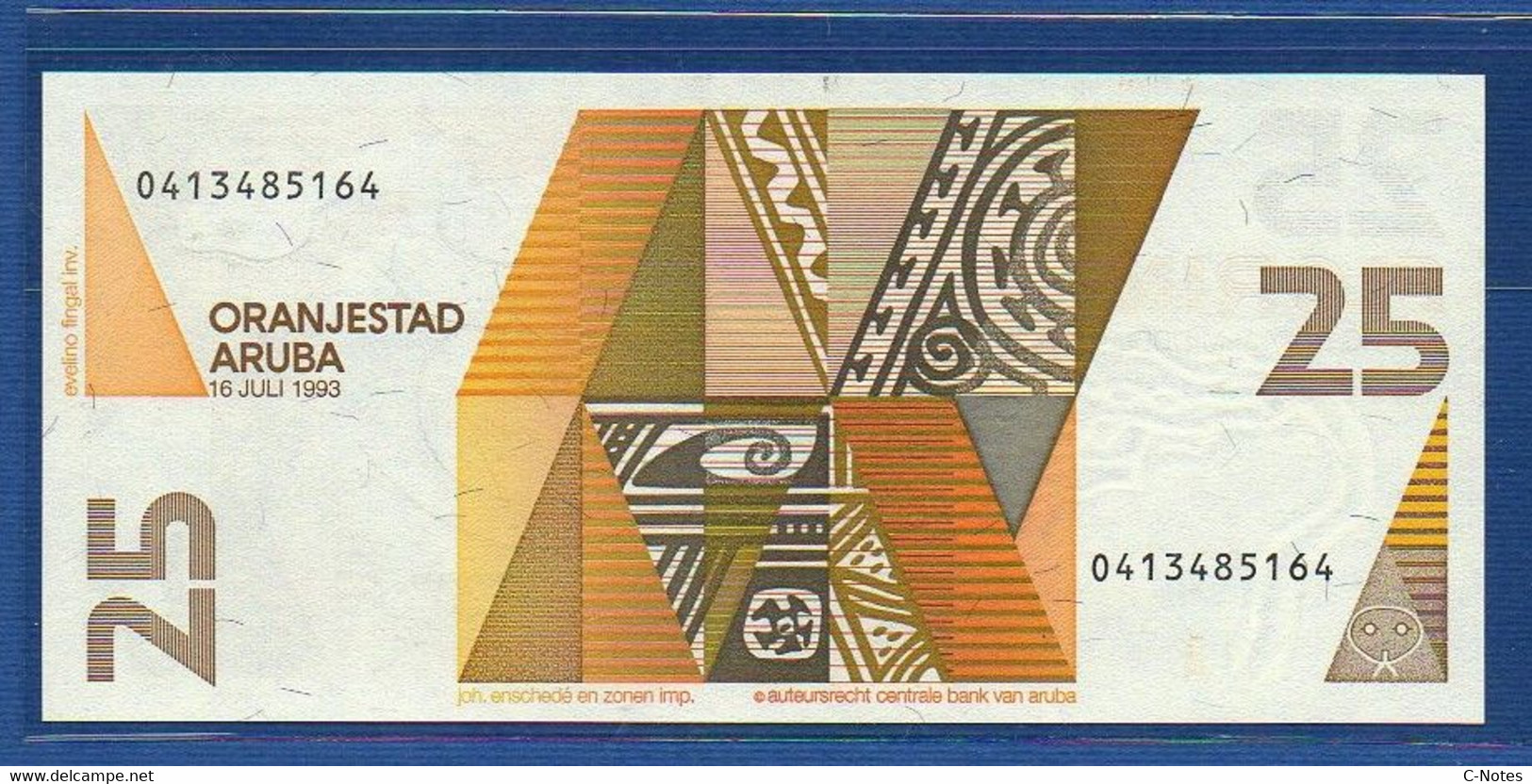 ARUBA - P.12 – 25 FLORIN 1993 UNC Serie N. 0413485164 - Aruba (1986-...)