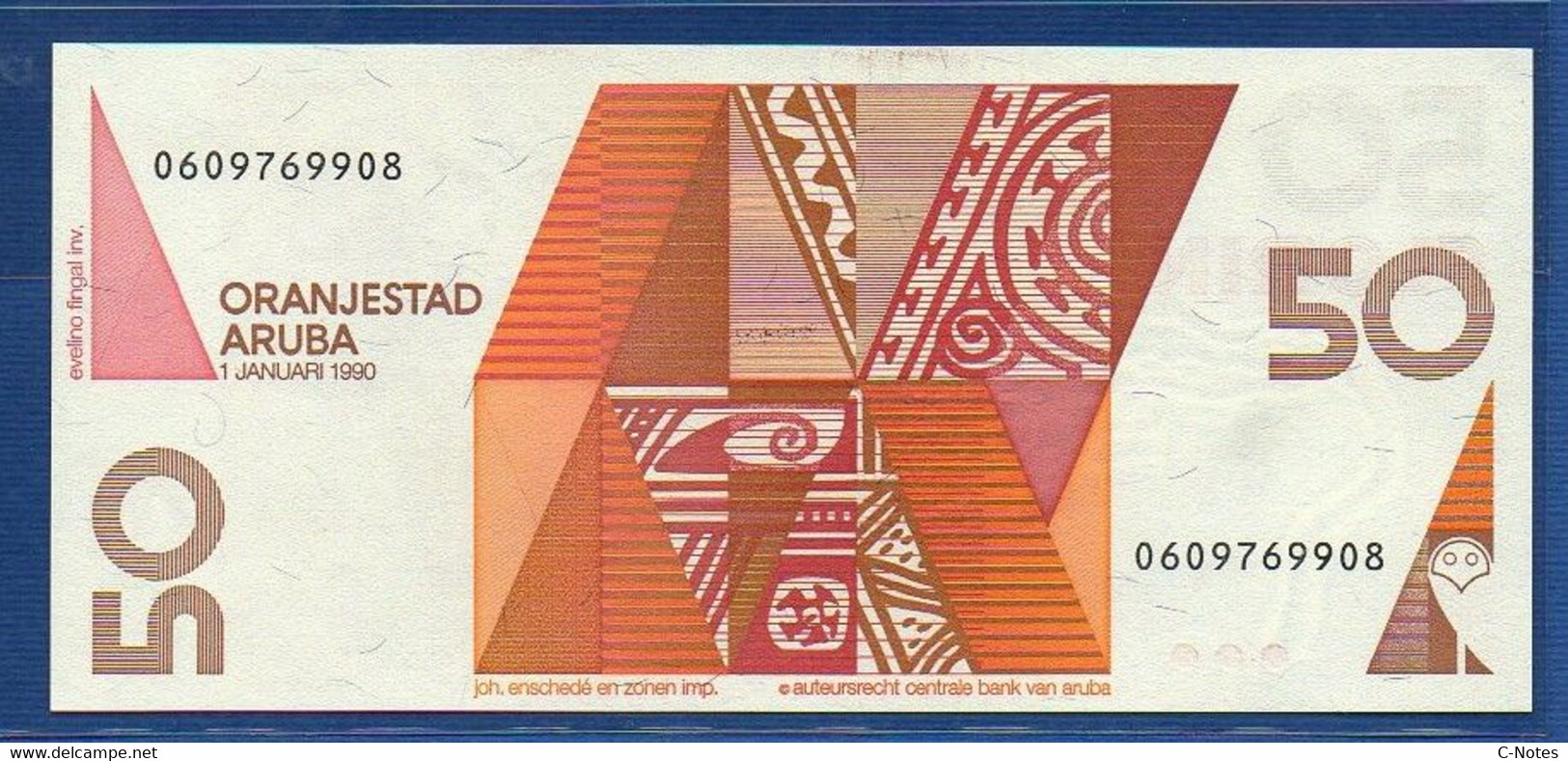 ARUBA - P. 9 – 50 FLORIN 1990 UNC Serie N. 0609769908 - Aruba (1986-...)