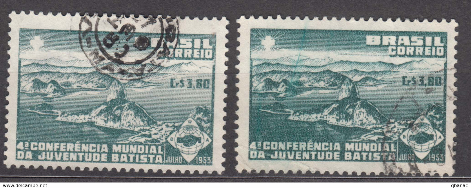 Brazil Brasil 1953 Mi#804 Used, Diff. Shades And Print Error On Right Stamp - Oblitérés