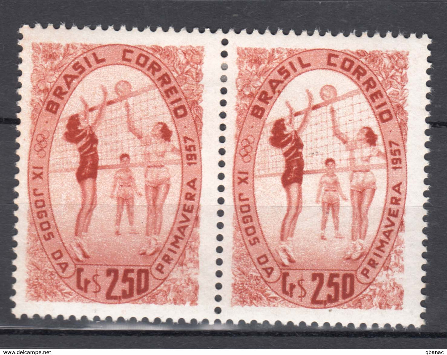 Brazil Brasil 1957 Sport Mi#915 Mint Hinged  Pair With Error - Point Under "Brasil" - Neufs