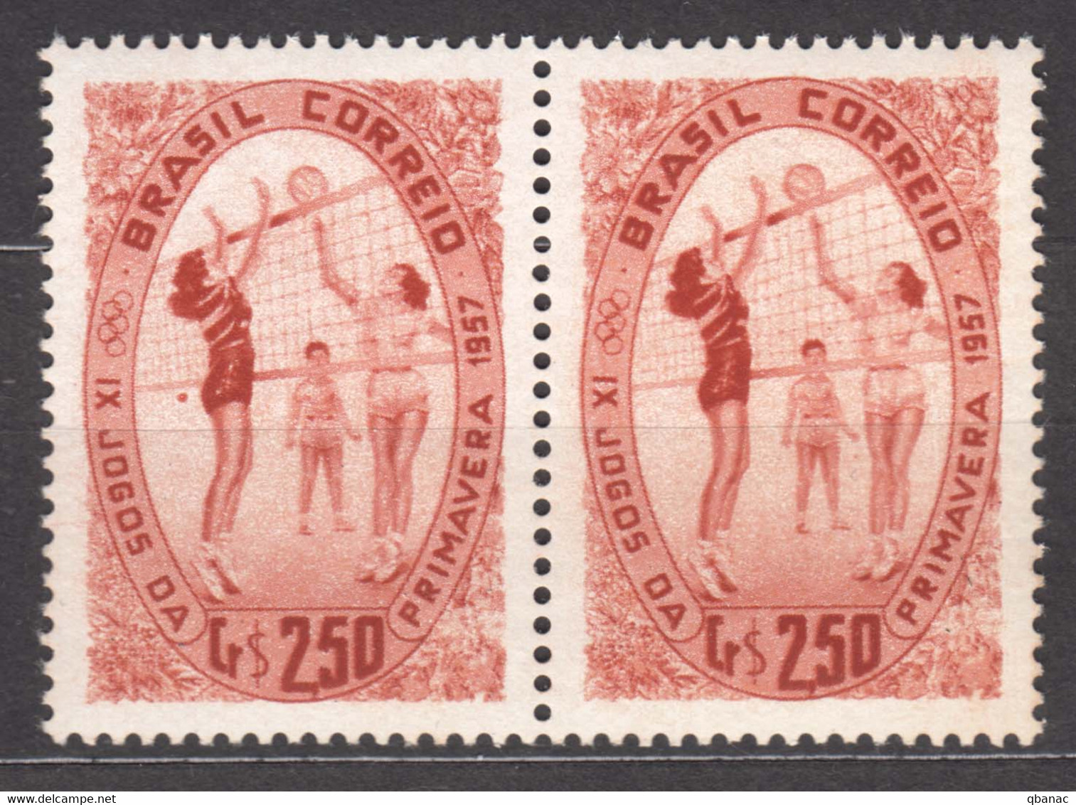 Brazil Brasil 1957 Sport Mi#915 Mint Never Hinged Pair With Error - Point On First Stamp - Ungebraucht