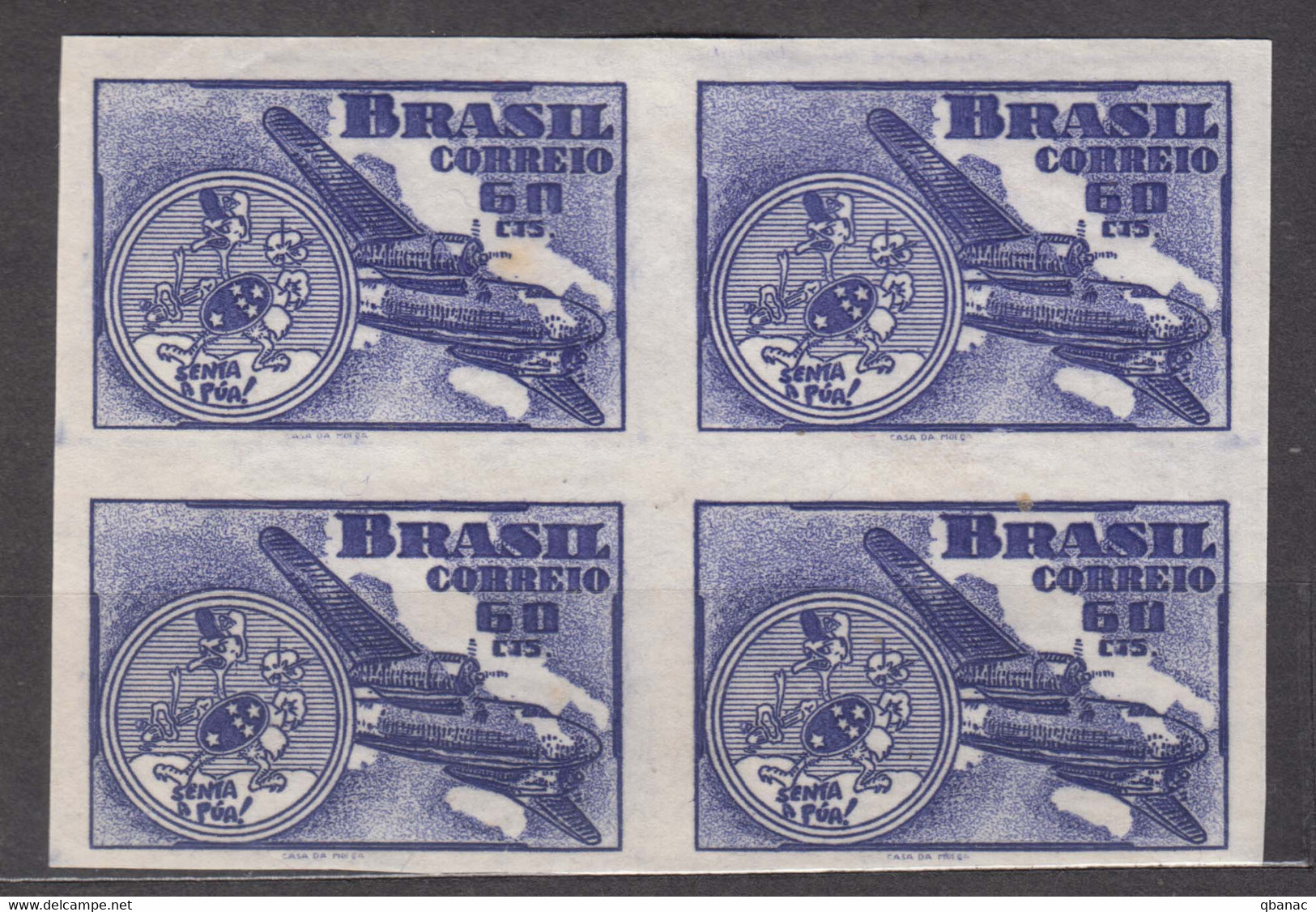 Brazil Brasil 1949 Airmail Correio Aereo Mi#744 Mint Hinged Piece With Error - Missing Part Of "0" On First Stamp - Ongebruikt