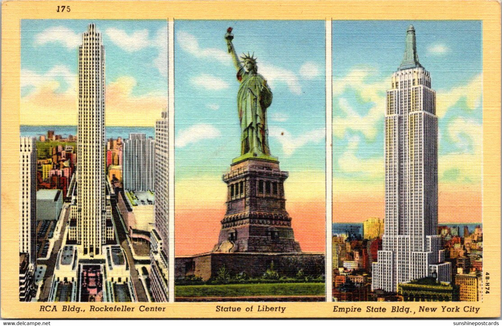 New York City Multi View Showing Statue Of Liberty Empire State Building And R C A Building Curteich - Statua Della Libertà