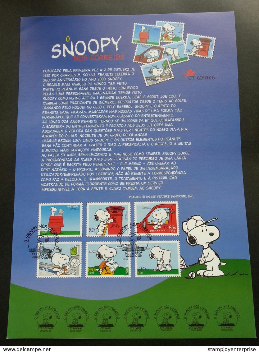 Portugal Snoopy 2000 Cartoon Animation Postbox (stamp On Info Sheet) - Brieven En Documenten