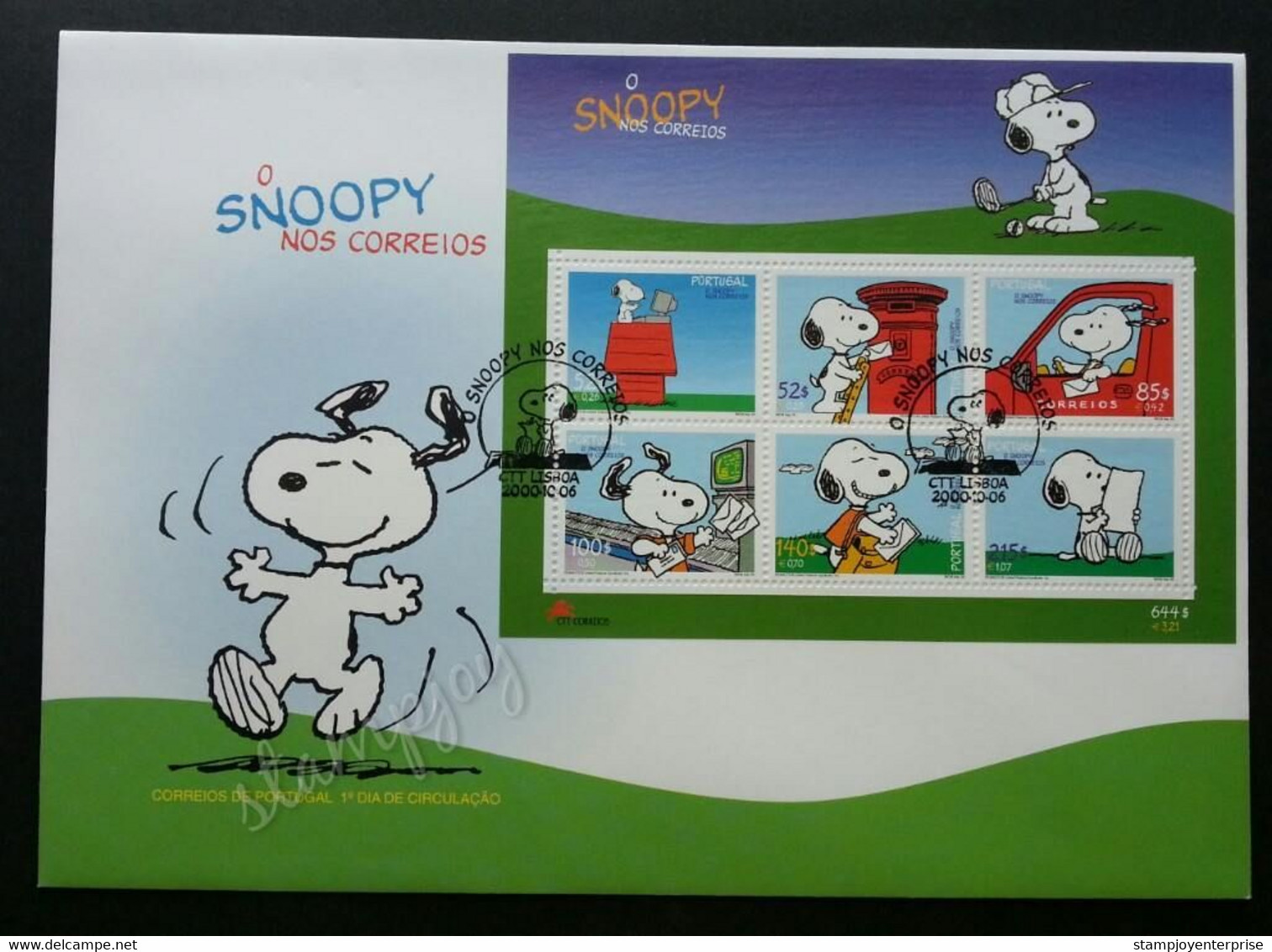 Portugal Snoopy 2000 Cartoon Animation Postbox Mail Postman (FDC) - Brieven En Documenten