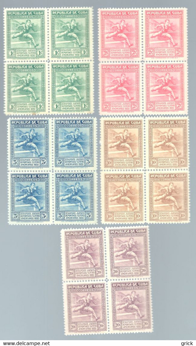 Cuba 1930 Central American Games Hurdler. Block Of 4 Complete Set Unused. Gum Intact - Ongebruikt