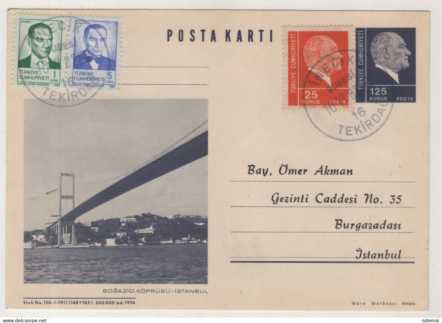 TURKEY,TURKEI,TURQUIE ,WITH VIEW FROM, BOGAZICI ,BRIDGE,ISTANBUL, ,POSTCARD - Storia Postale