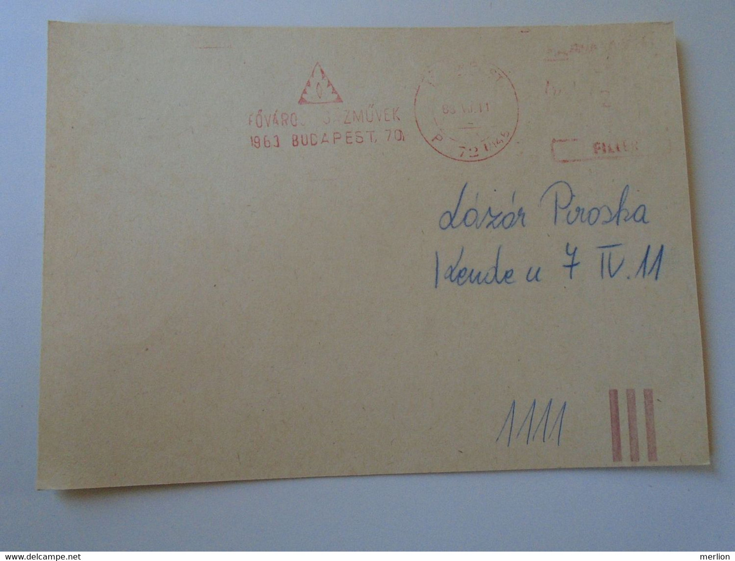 D193845  Hungary Form Postcard Levelezőlap - EMA Red Meter Freistempel  1988 -Fővárosi Gázművek Budapest - Timbres De Distributeurs [ATM]