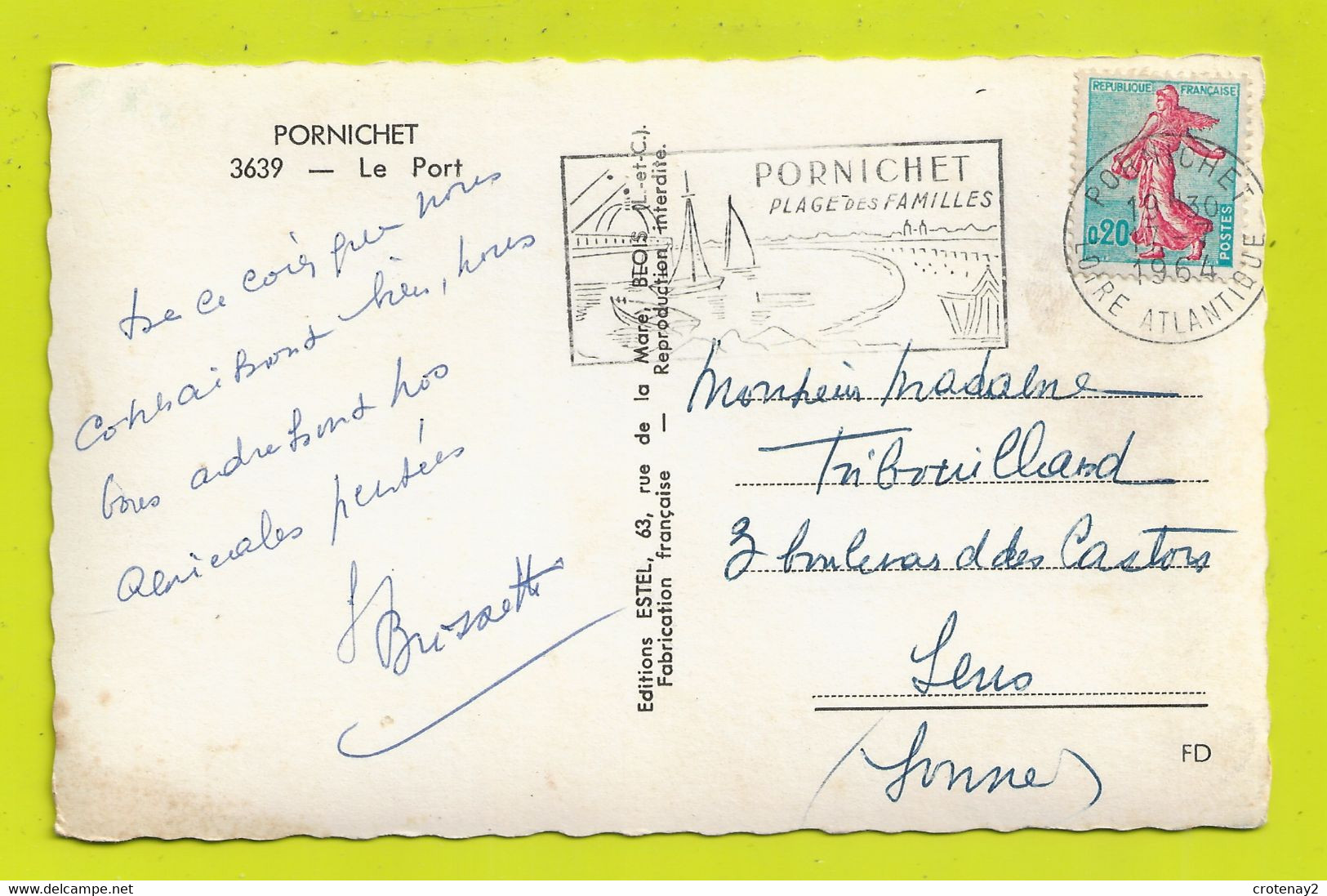 44 PORNICHET N°3639 Le Port Barques Bateaux De Pêche VOIR DOS Et Flamme En 1964 - Orvault