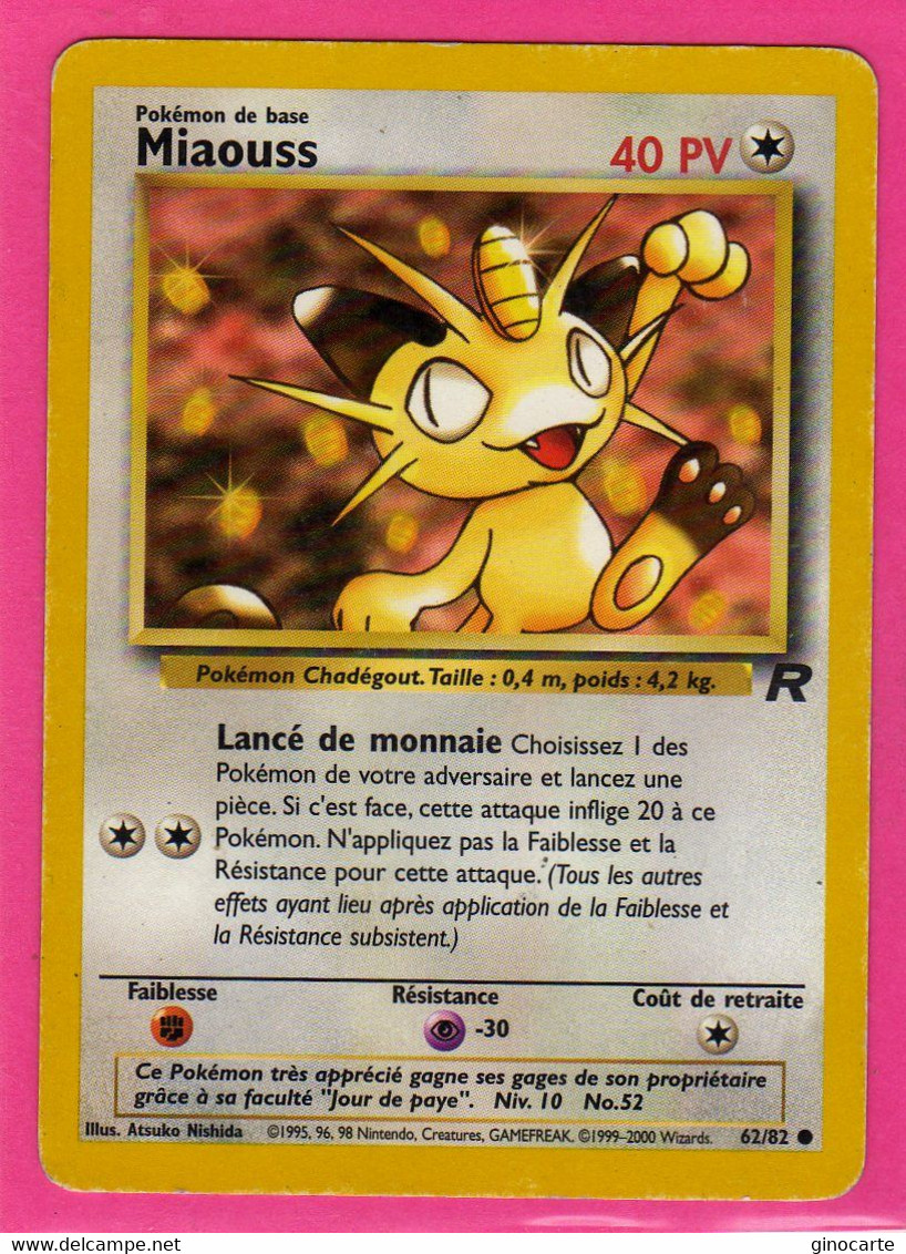 Carte Pokemon Francaise 1995 Wizards Team Rocket 62/82 Miaouss 40pv Bon Etat - Wizards