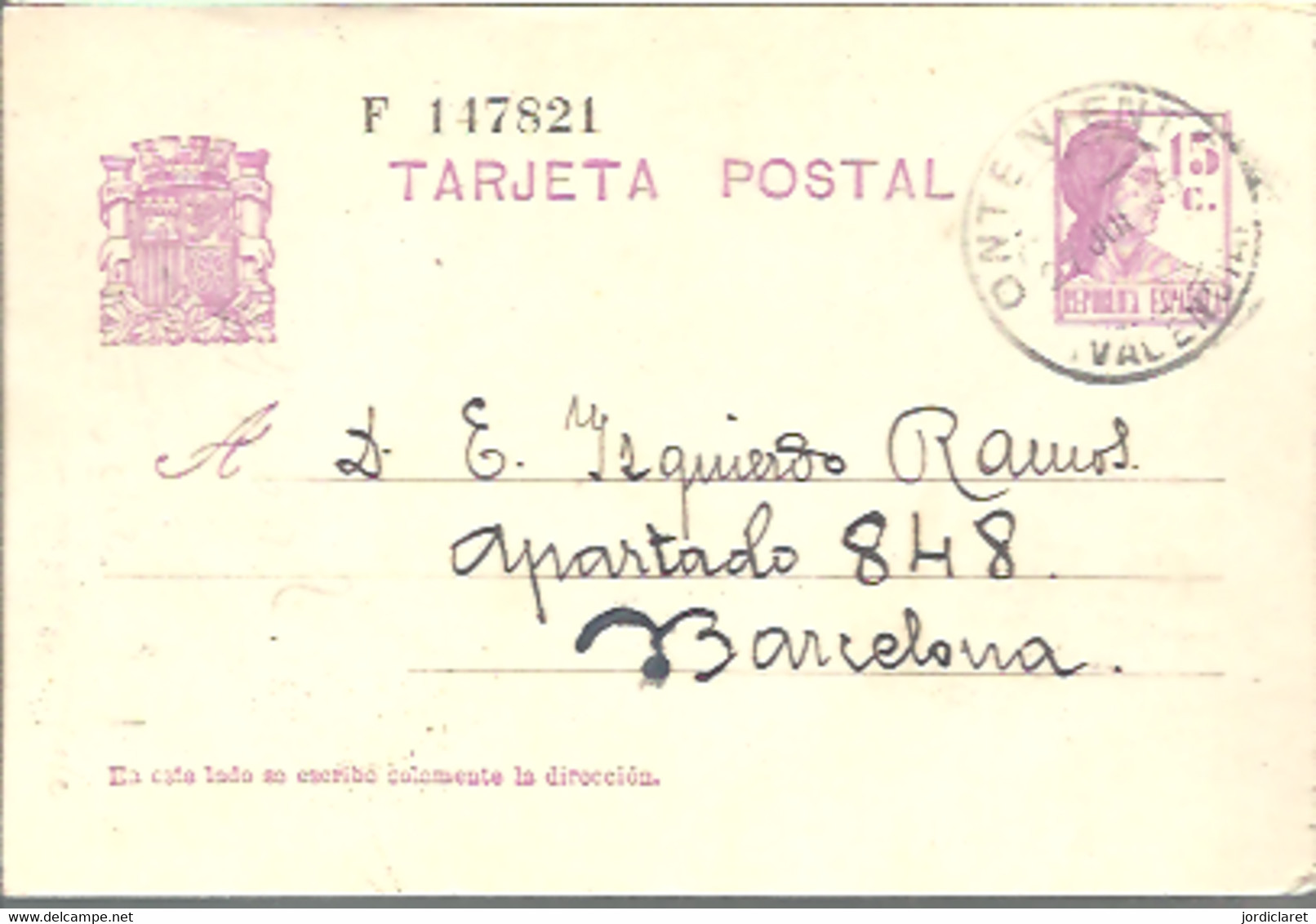 E.P  ONTENIENTE  VALENCIA 1935 - 1931-....